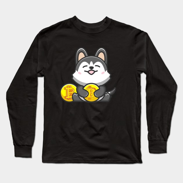 dog huging bitcoin Long Sleeve T-Shirt by fflat hds